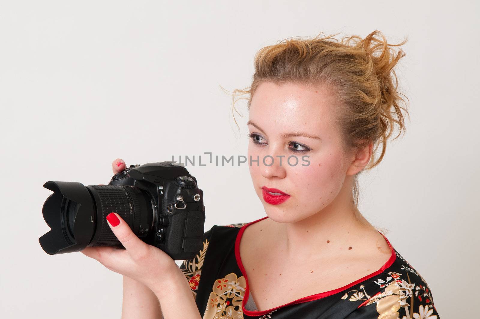 Portrait of sexy woman on white background