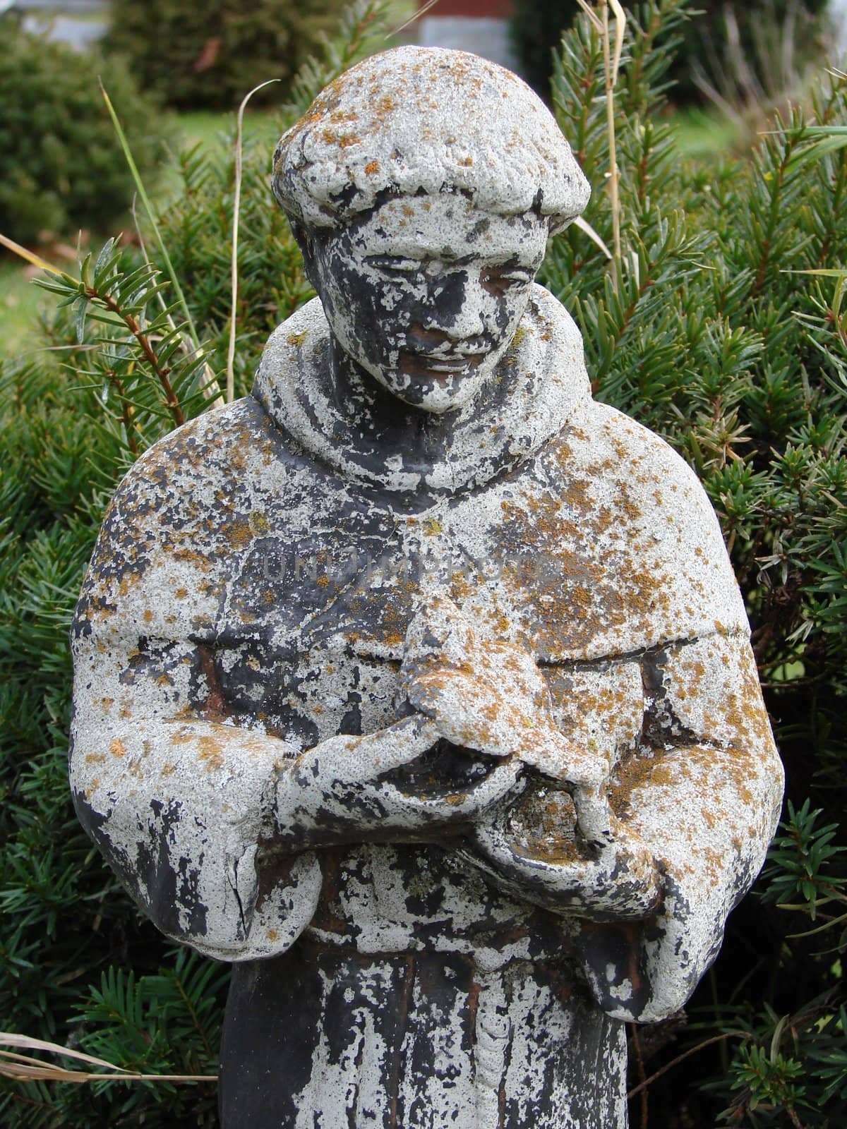 Weathered statue of St. Fancis