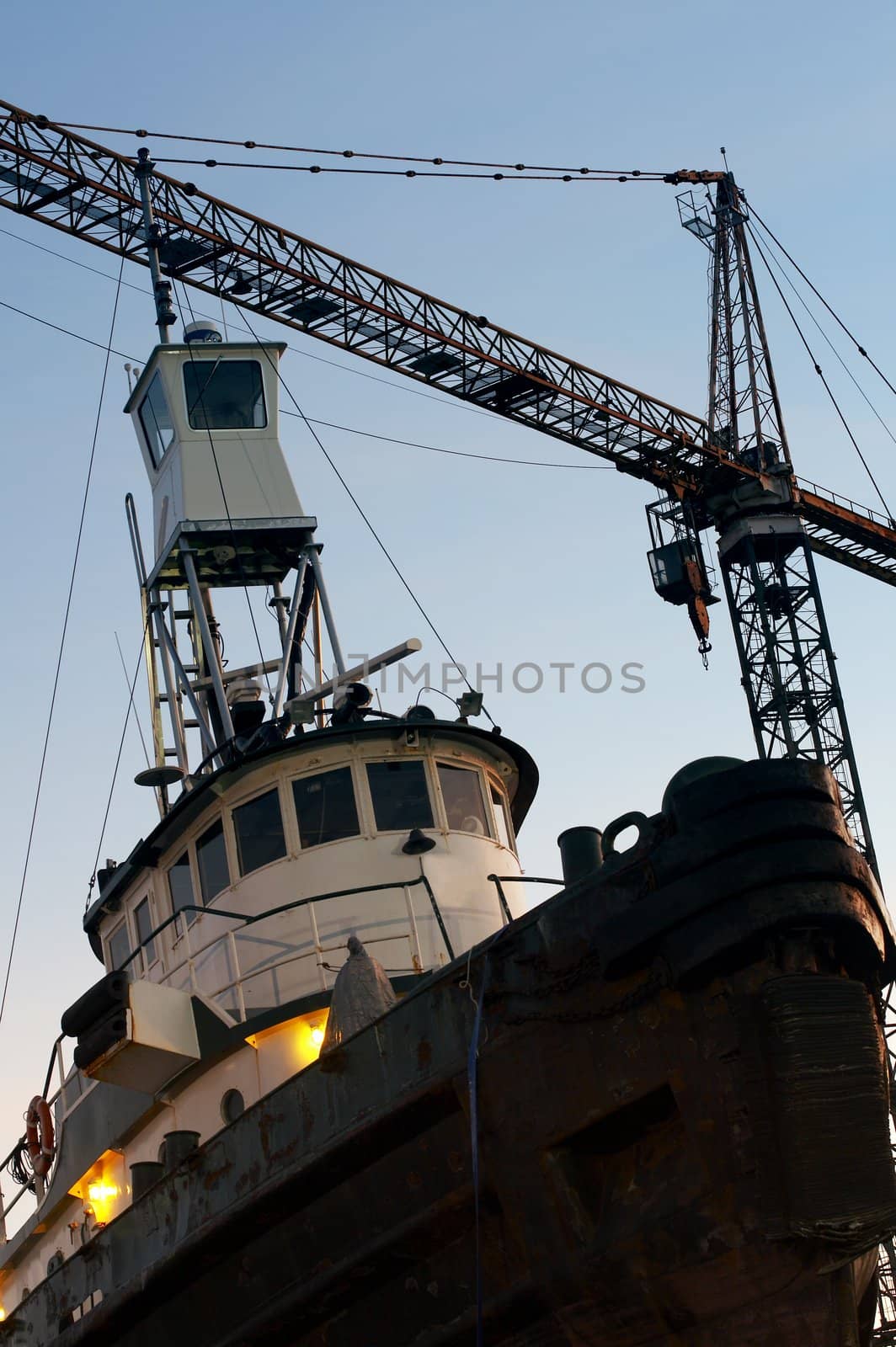 a picture of tugboat in a drydock