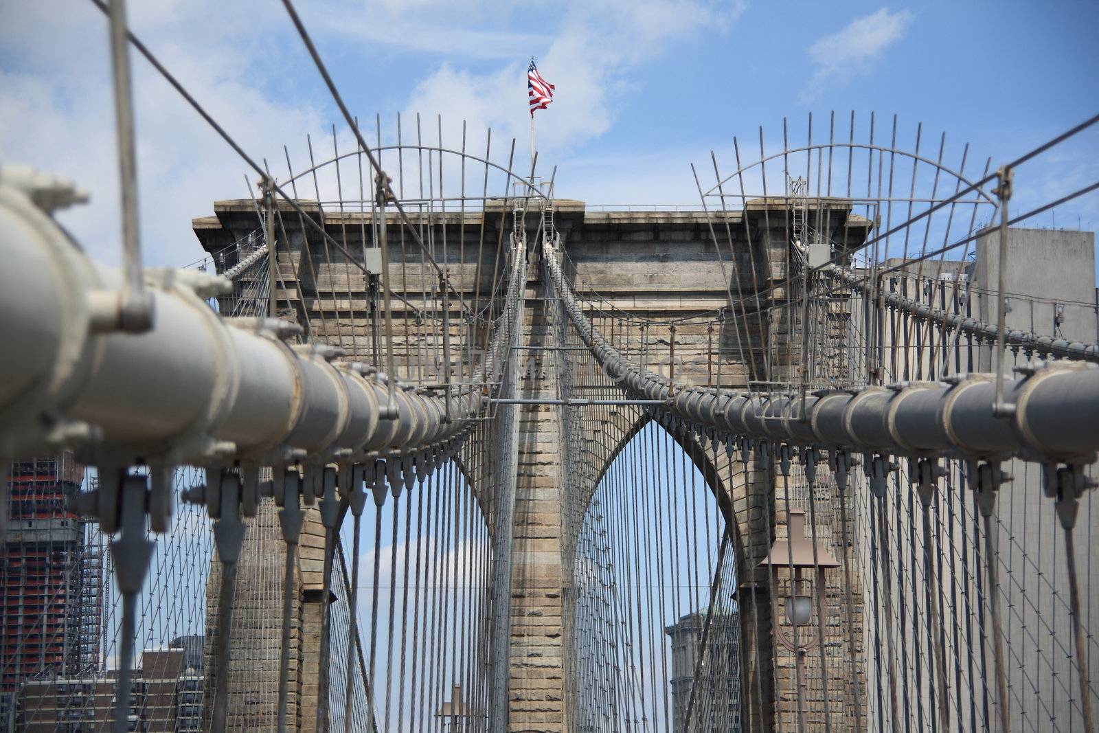 18th century Brooklyn Bridge arches and steel cables