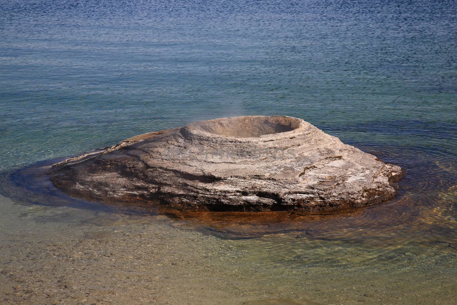 Famous geyser on the shore of Yellowstone Lake