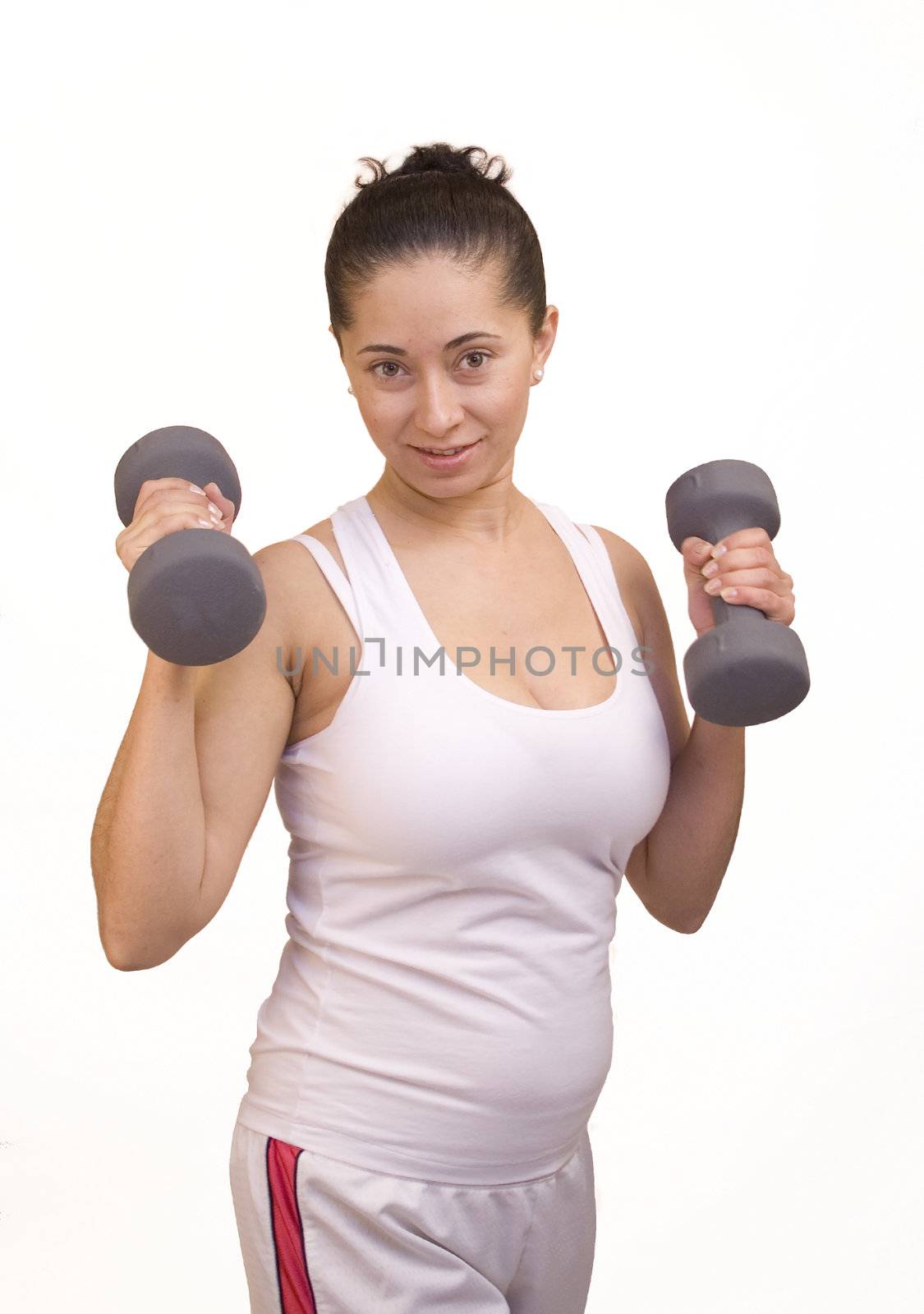 Attractive Hispanic Woman Lifting Weights