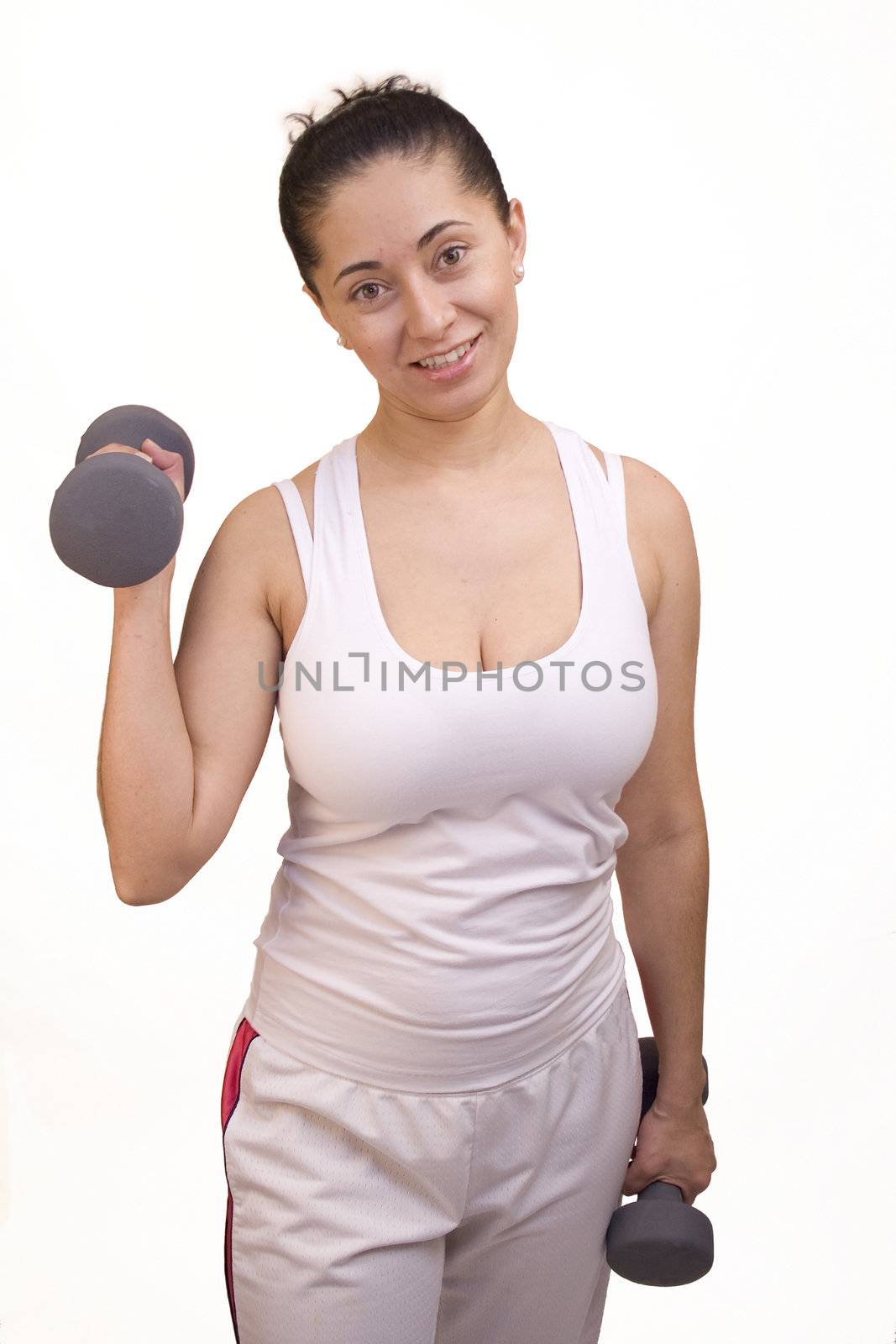 Attractive Hispanic Woman Lifting Weights
