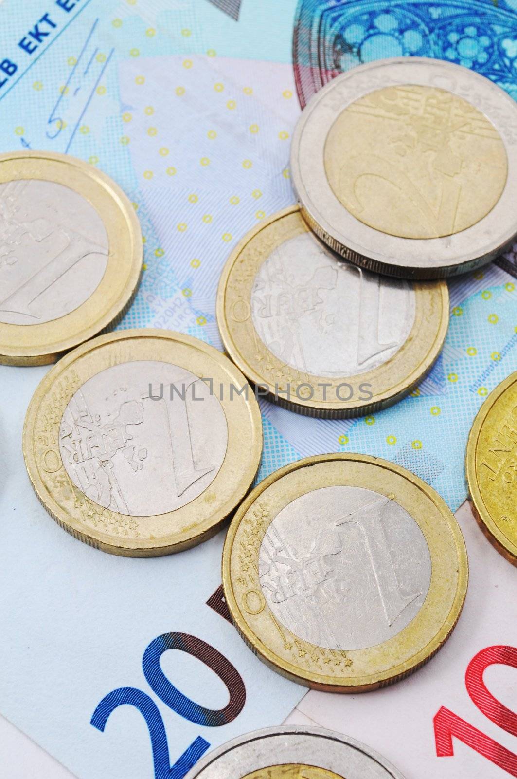euro money background with coins and bills