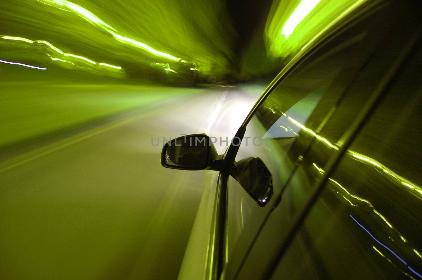 night drive with car in motion through the city shows the speed