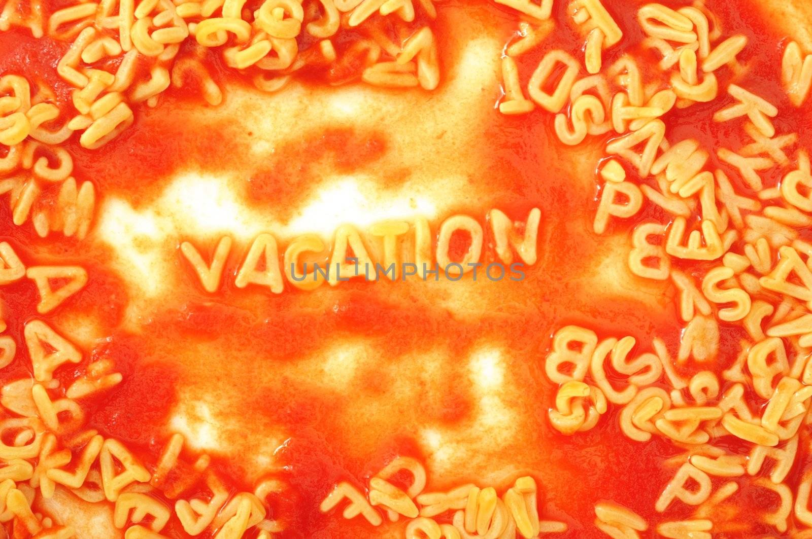 vacation or holiday concept with red pasta snack