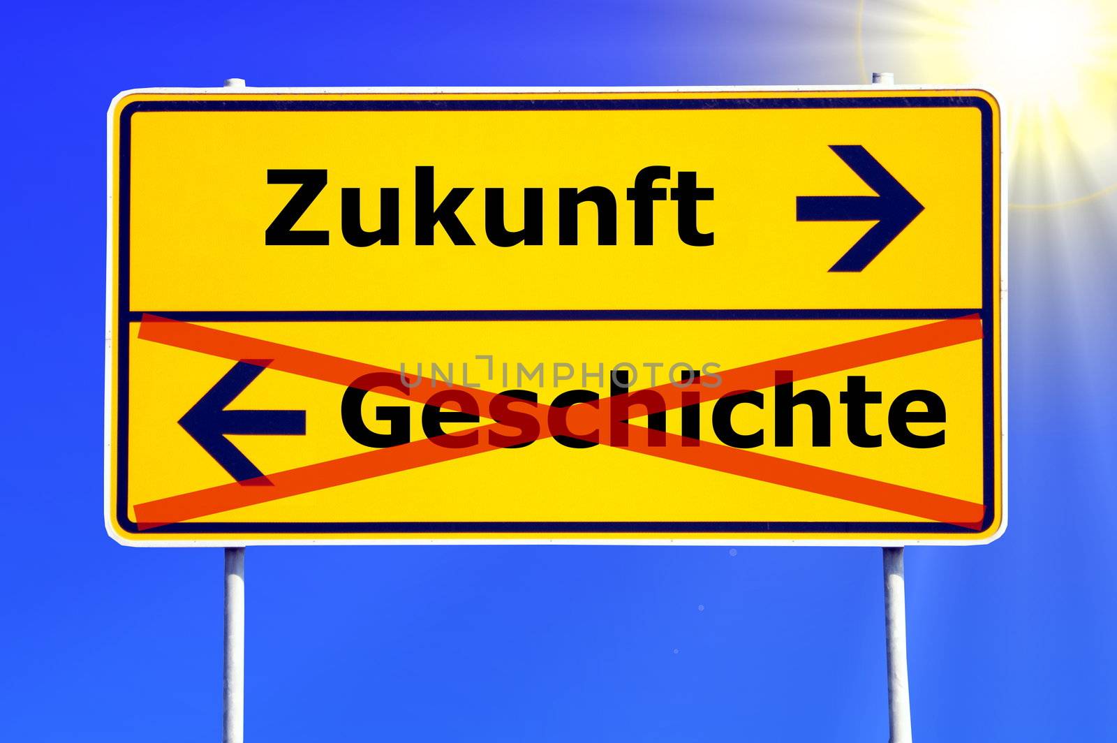 history past and future concept with road sign
