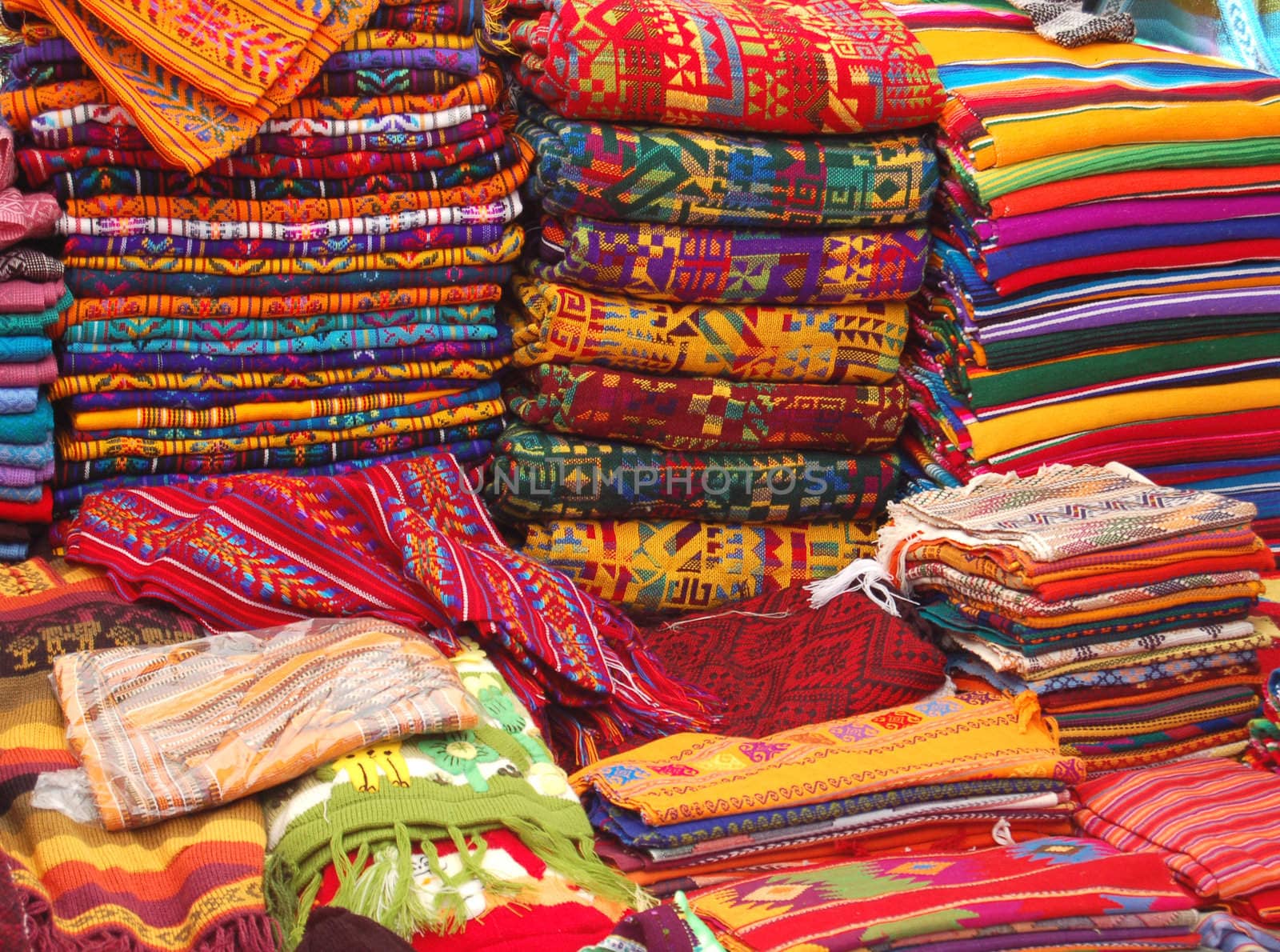 Patterned Textiles in a Native American Market showing bright colors