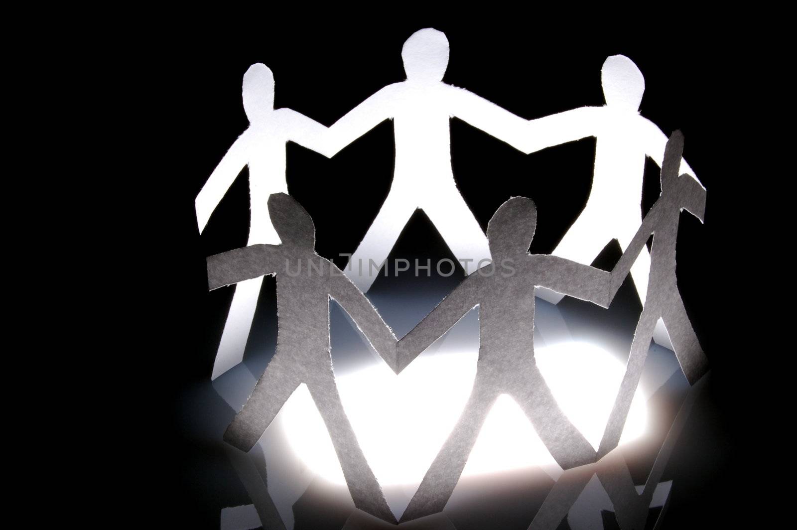 paper man showing teamwork help love and social networking