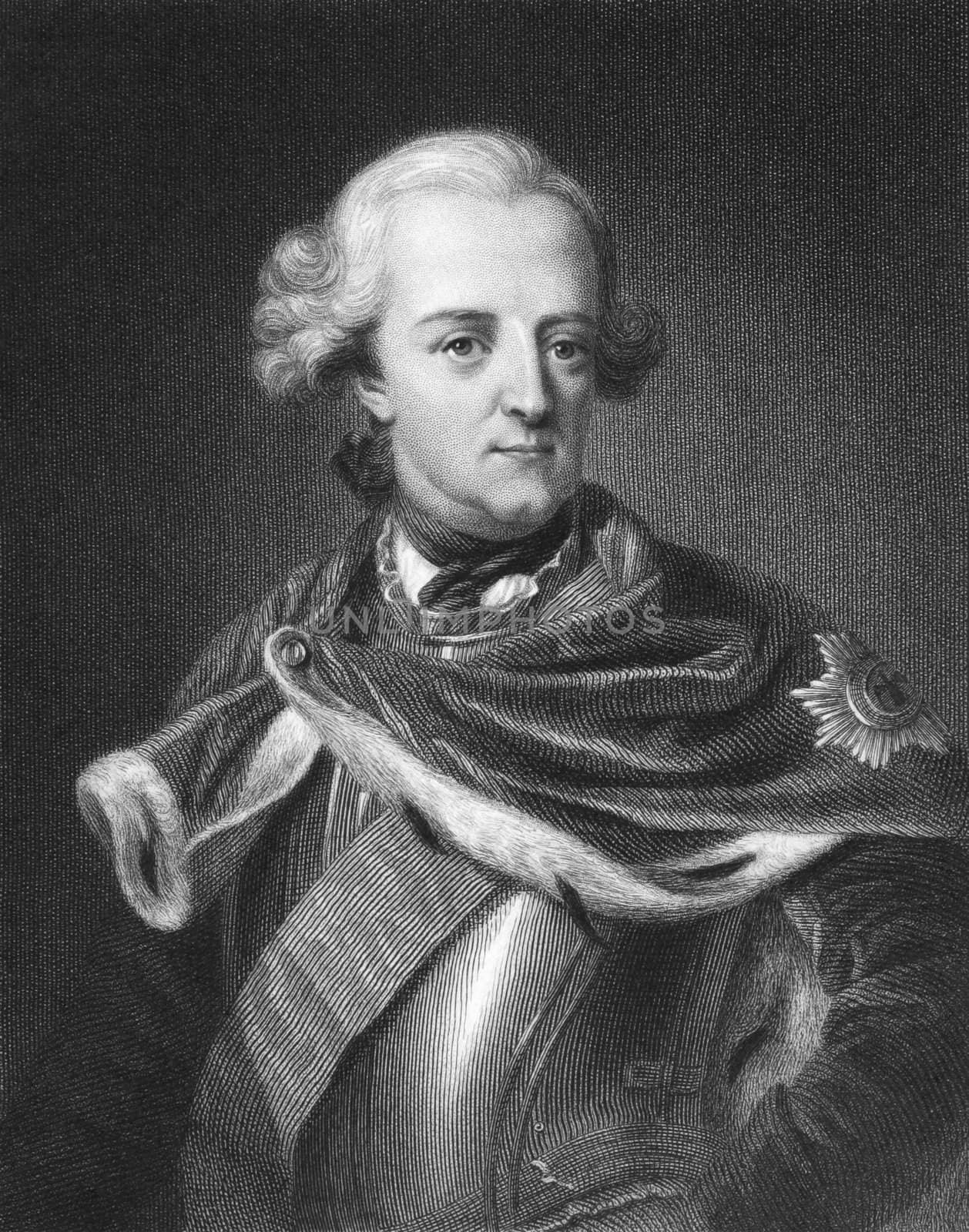 Frederick II on engraving from the 1850s. King of Prussia  from 1740 to 1786.