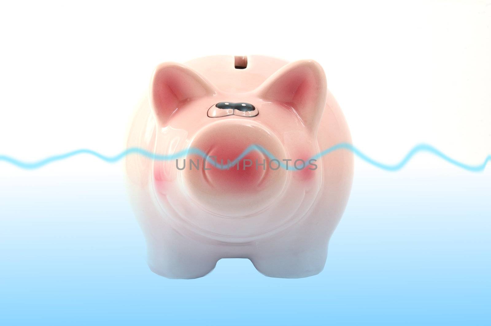 piggy bank is swimmin in water showing financial concept