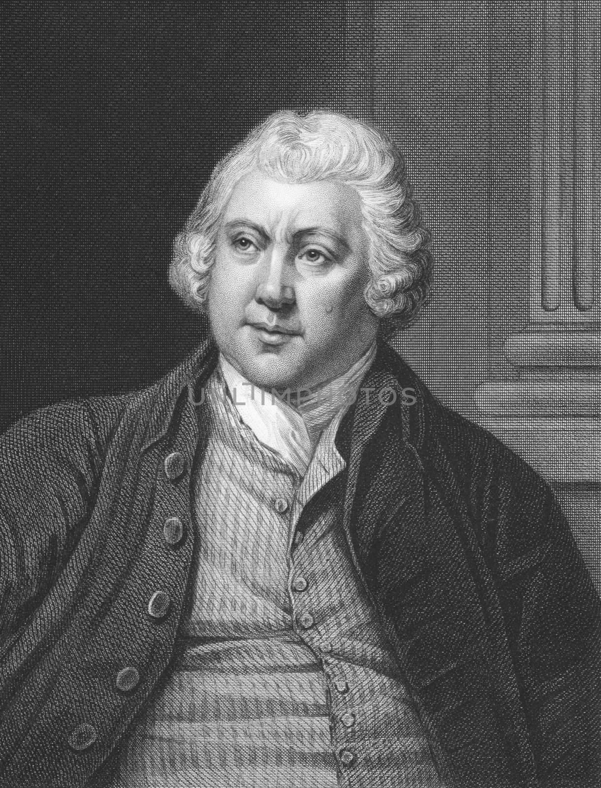 Richard Arkwright on engraving from the 1850s. The creator of modern factory system thanks to his mechanical and organisation abilities.