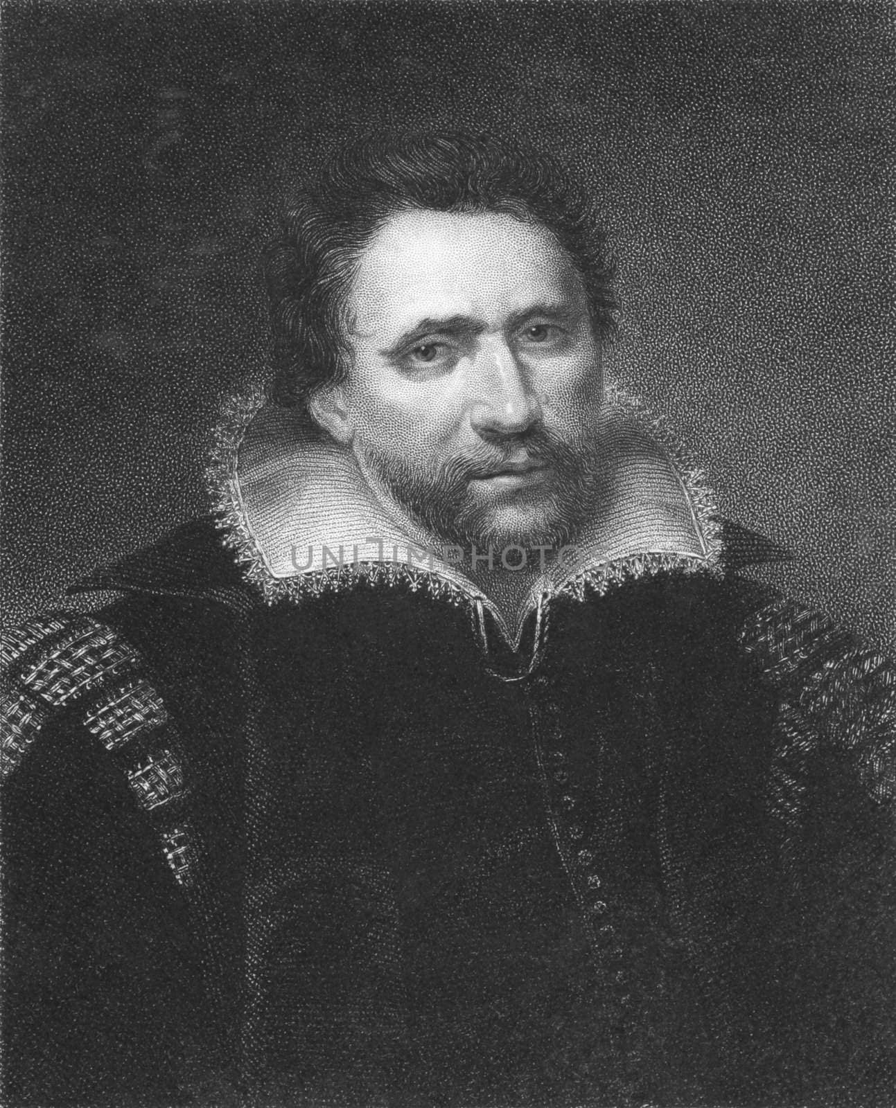 Ben Jonson on engraving from the 1850s. English renaissance dramatist, poet and actor.