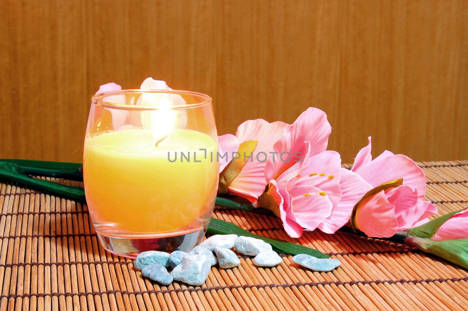 spa, zen and wellness still life with flowers and stones