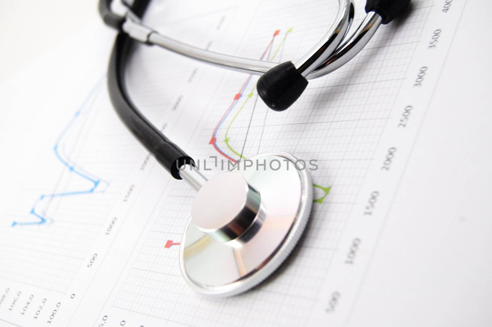 stethoscope on medical data chart in hospital