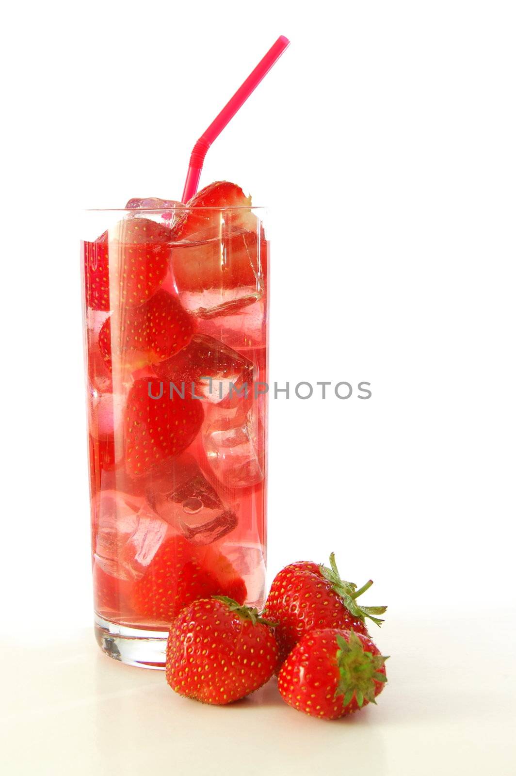 red strawberry cocktail drink in long glass