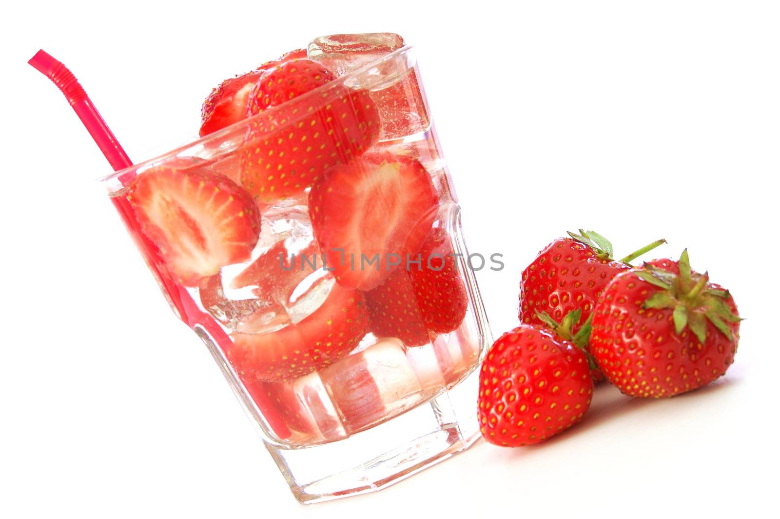 glass of strawberry fruit drink with healthy vitamins