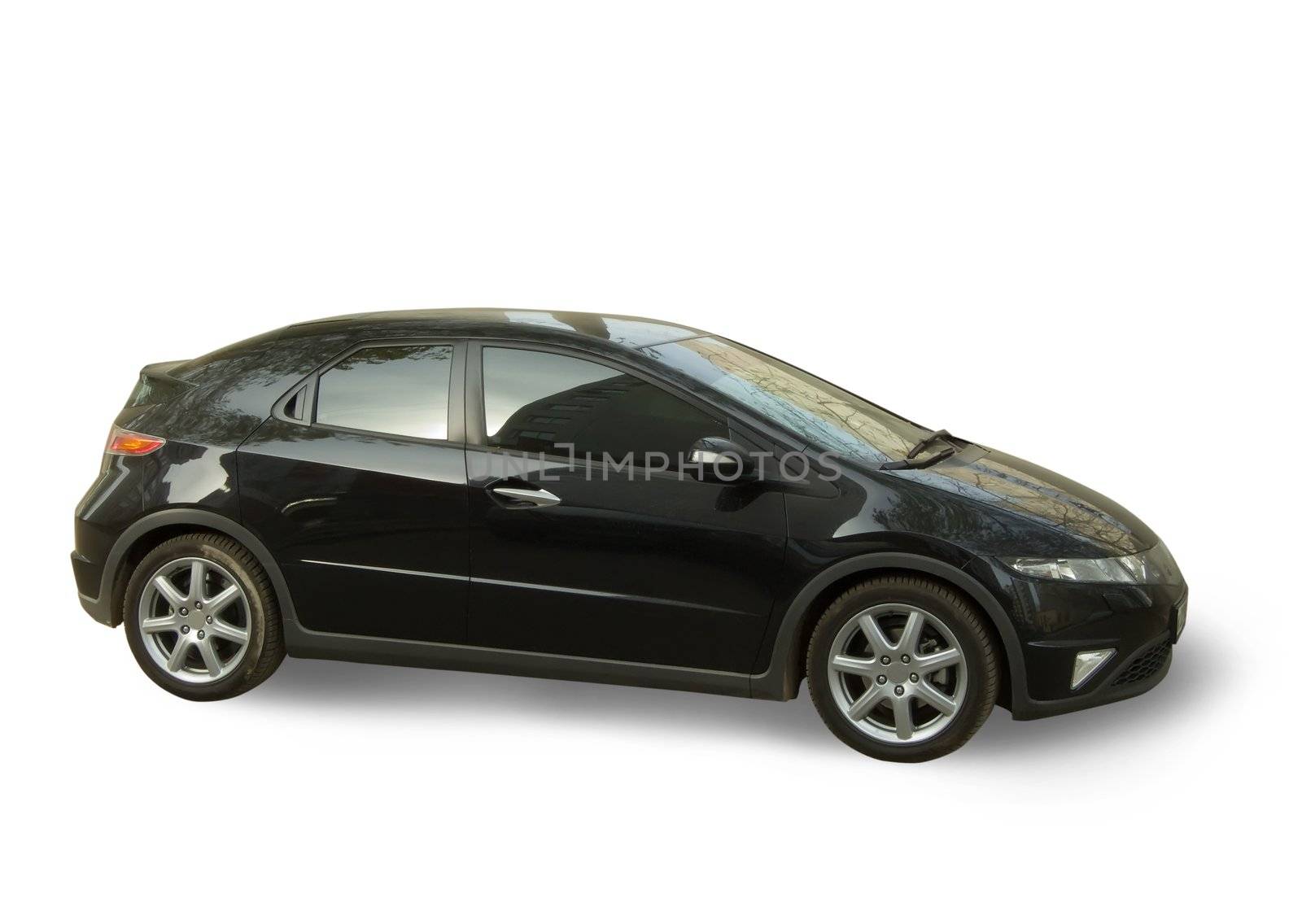 black new sportscar on white. Isolated whith clipping path