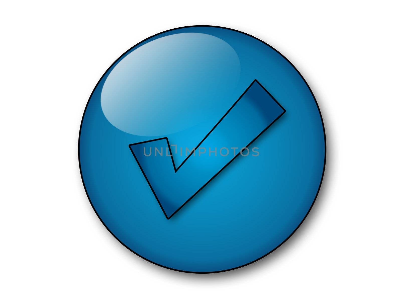 a blue check web button in aqua style