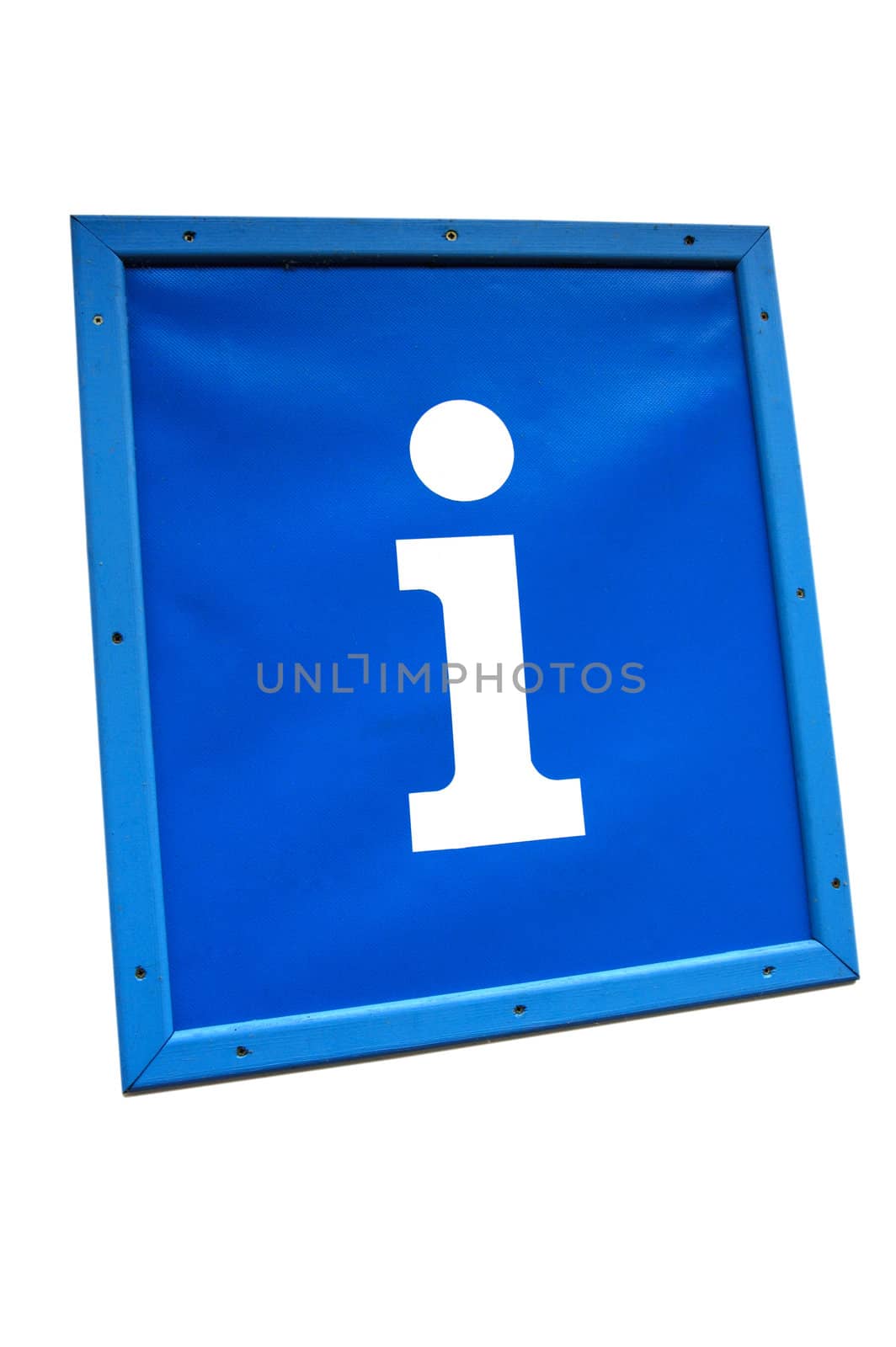 A large sign for an information point, mounted in a wooden frame, ascending diagonal from left to right. (With clipping path.)