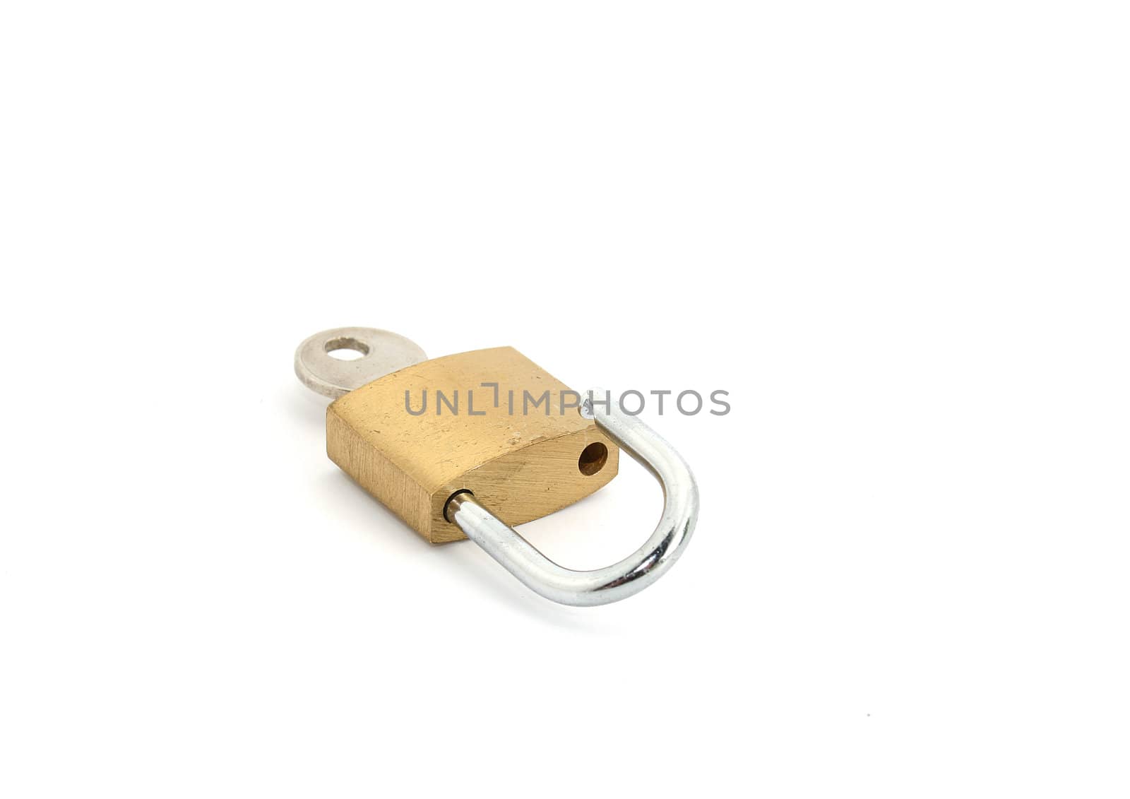 an open padlock with key