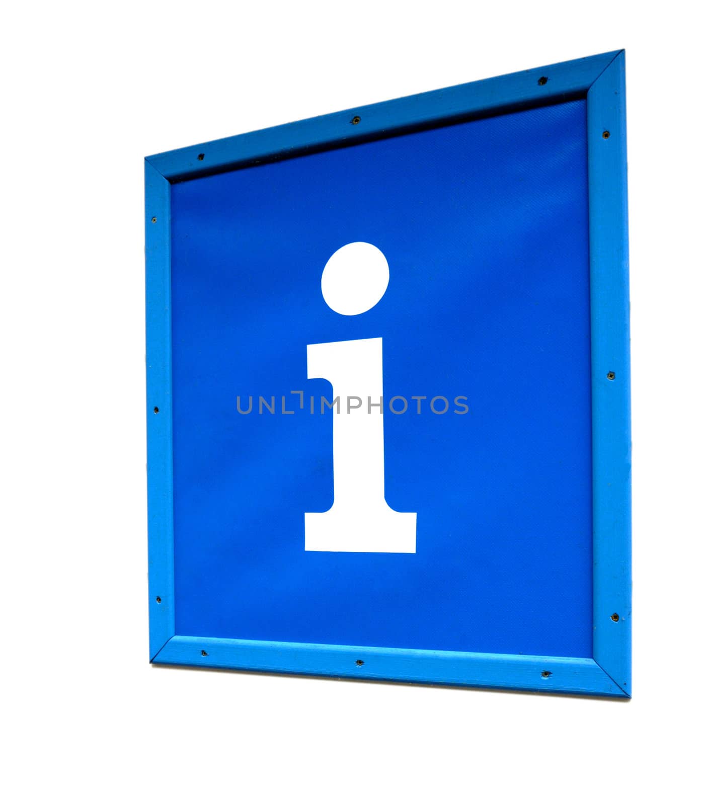 A large sign for an information point, mounted in a wooden frame, expanding diagonal from left to right. (With clipping path.)