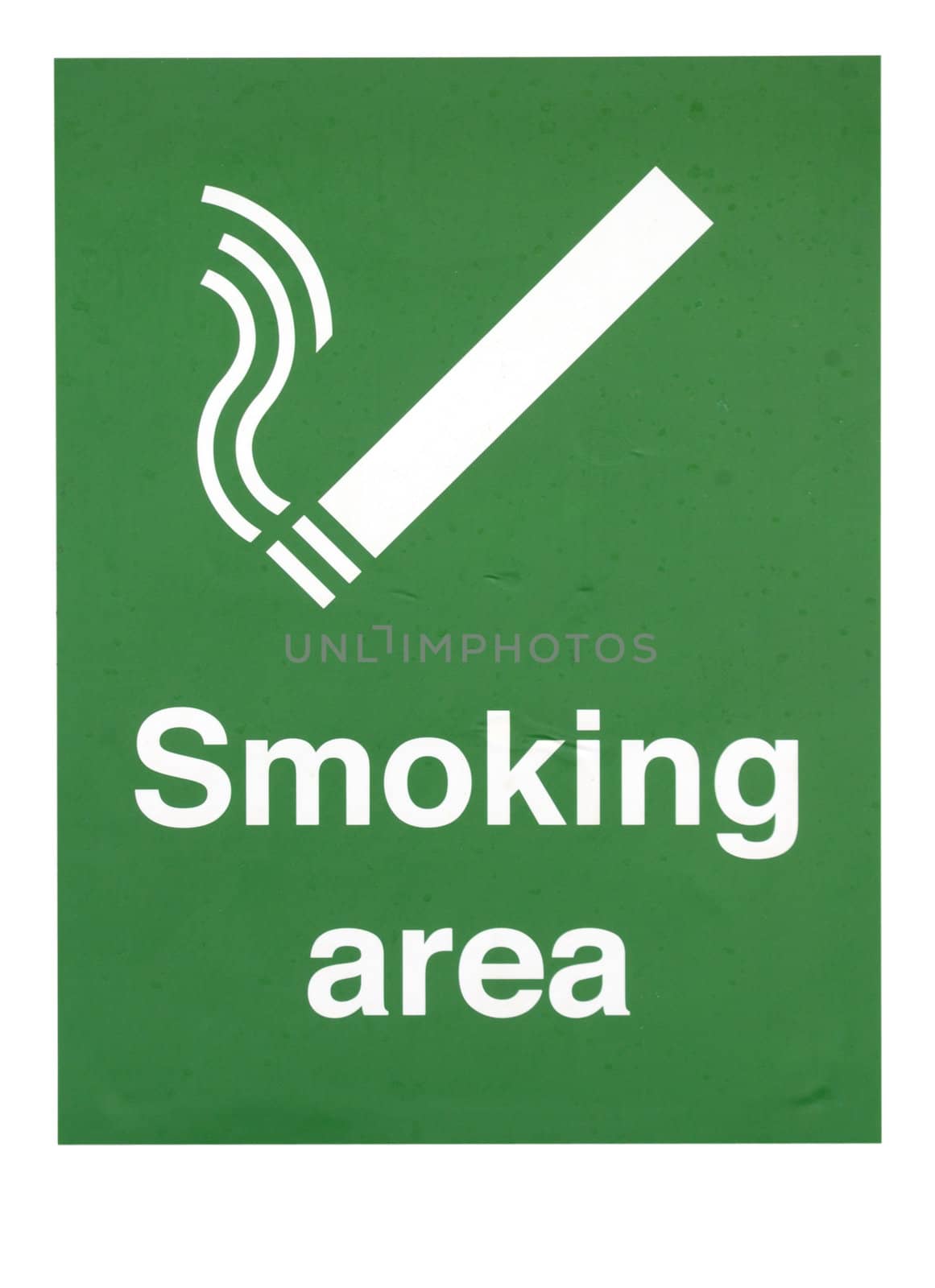 A slightly stained green sign indicating that smoking is allowed, on a plain white background. Clipping path included so it can be placed on any background.