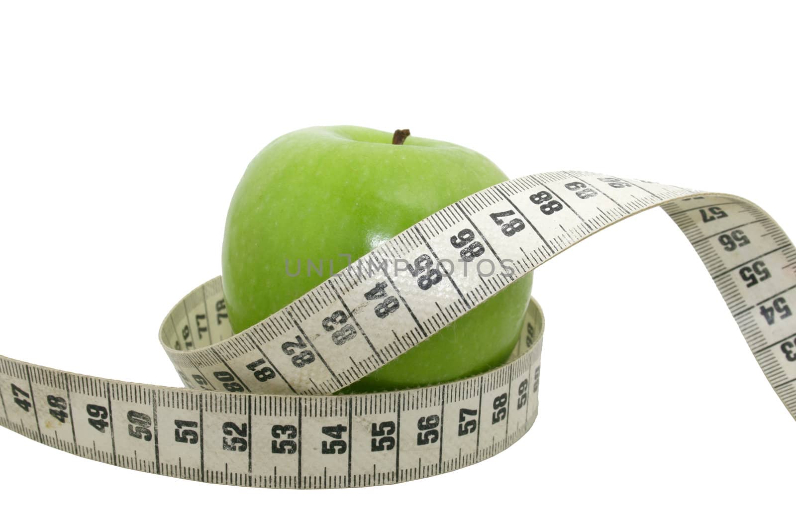 an apple with a measuring tape