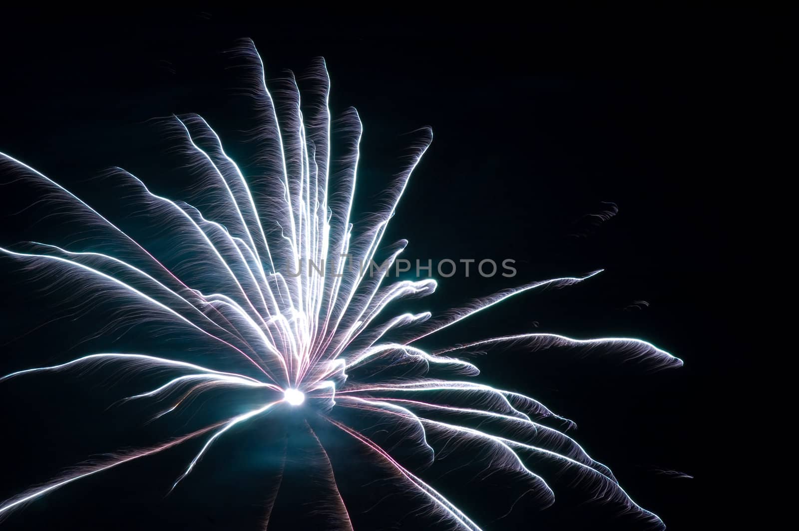 long exposure of multiple fireworks against a black sky by ladyminnie