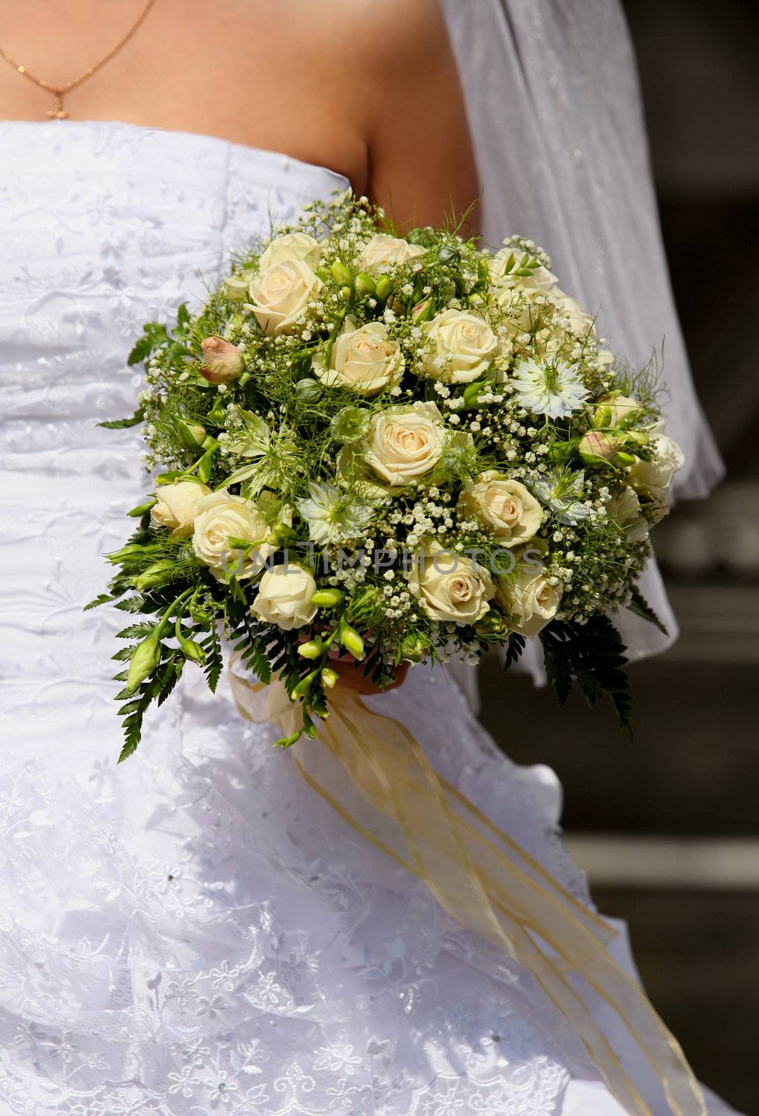 Wedding bouquet from white roses 