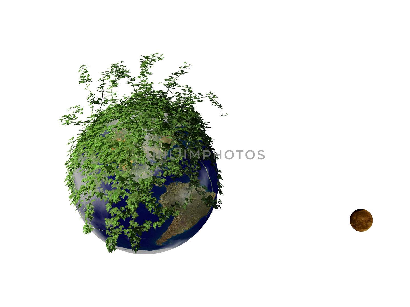 eath planet growth by plant with the moon over the white background