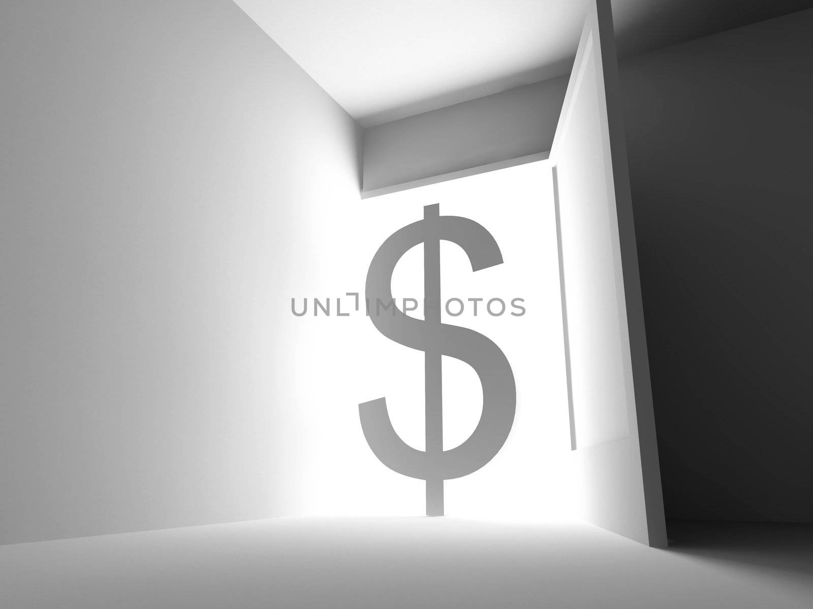 dollar symbol over the light wide open door