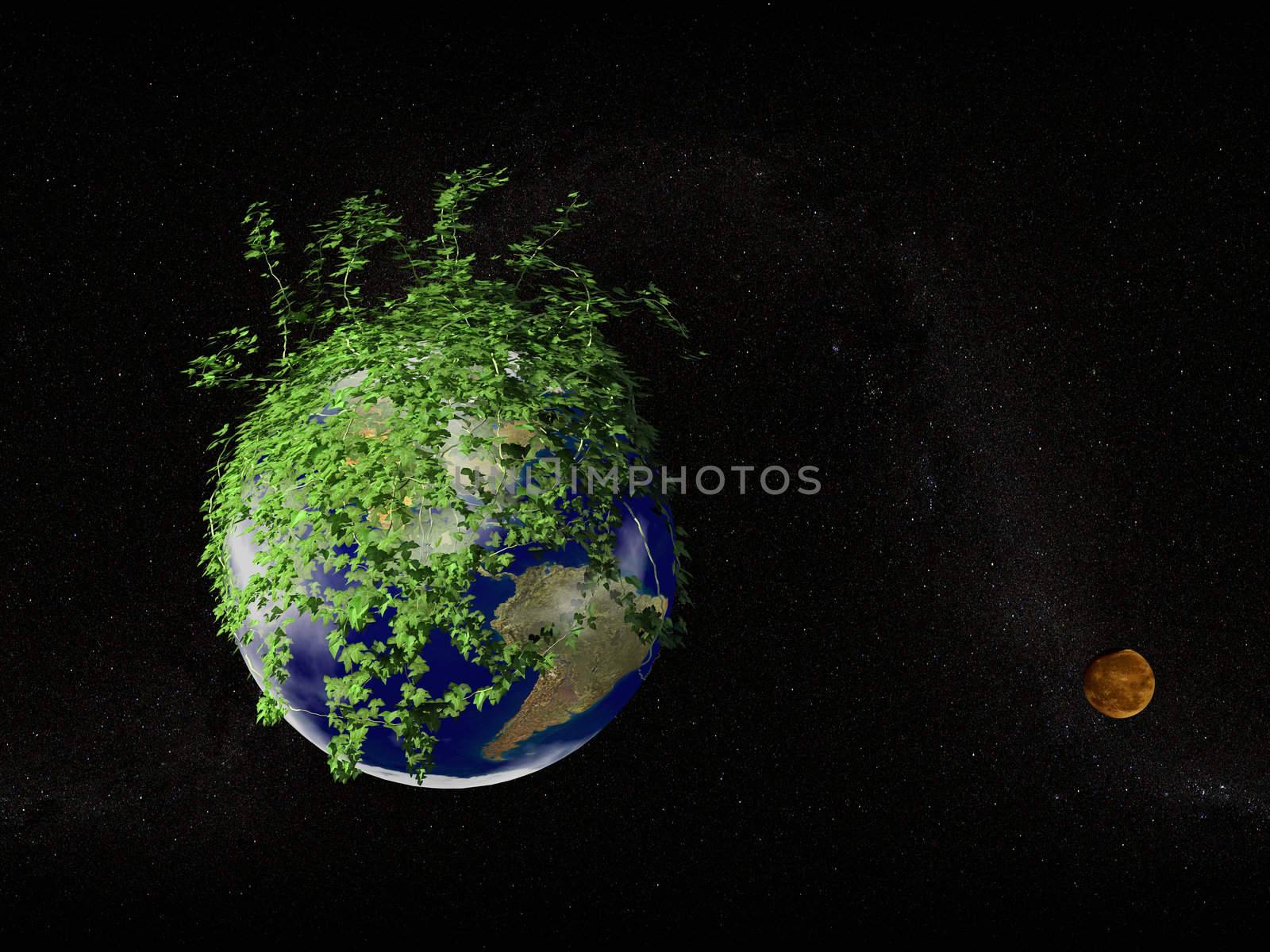 eath planet growth by plant with the moon over the stars background