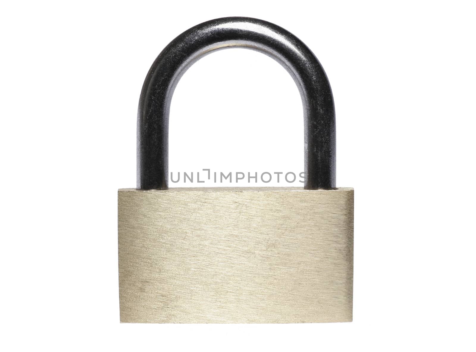 Closed Brass Metal Padlock On A White Background