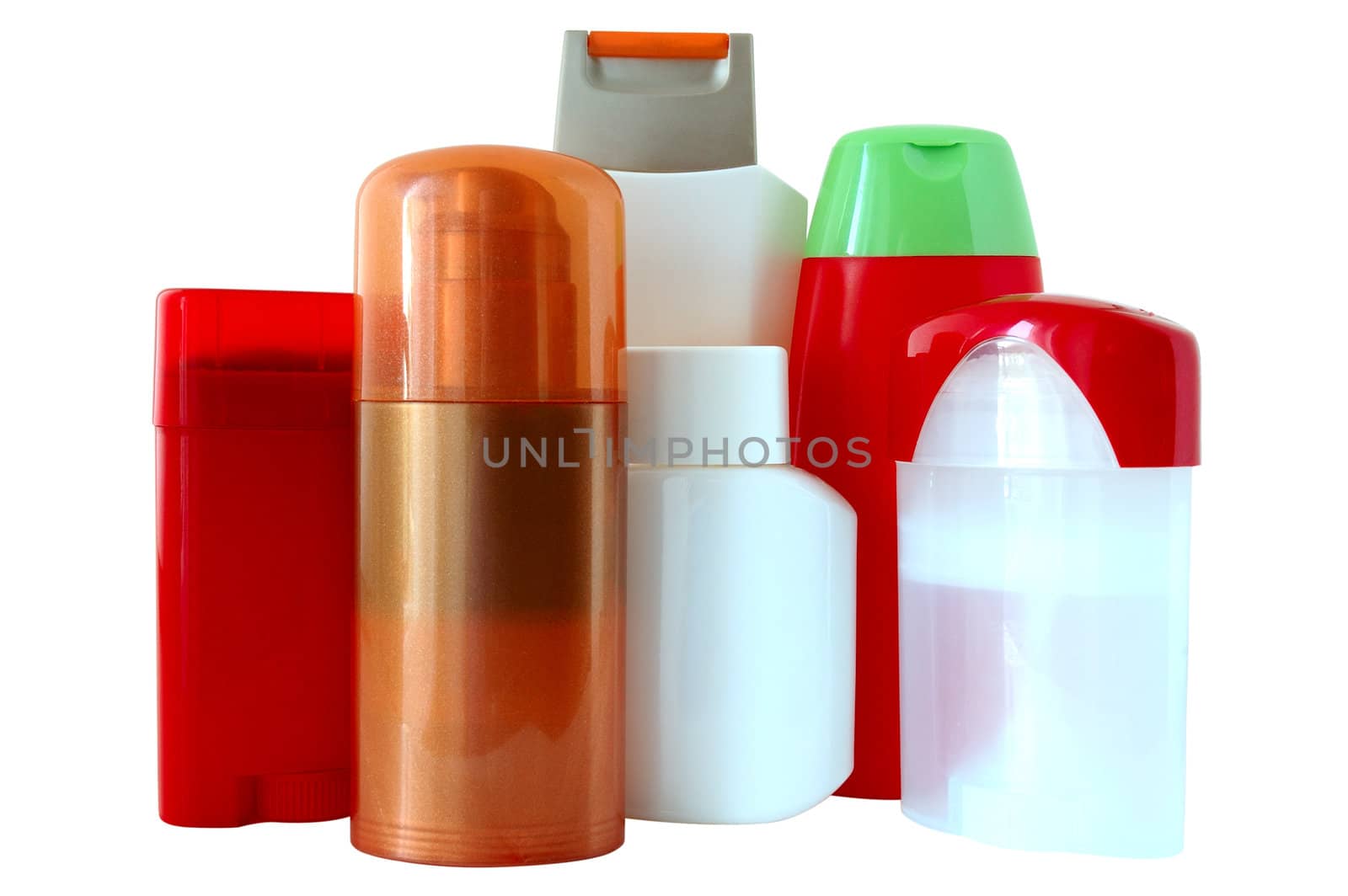 Many different beauty and hygiene products. On isolated background.