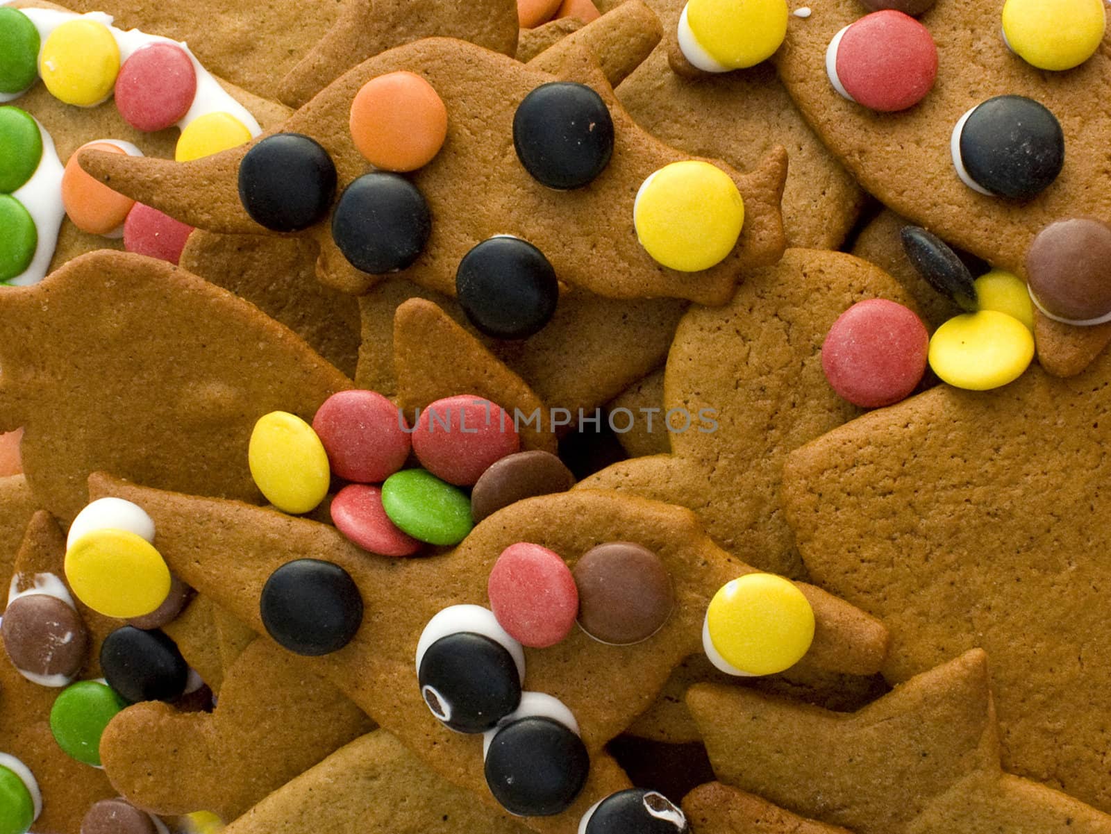 Background of decorated gingerbread cookies
