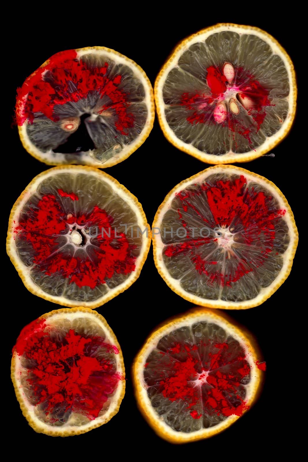 Lemon slices with red dye