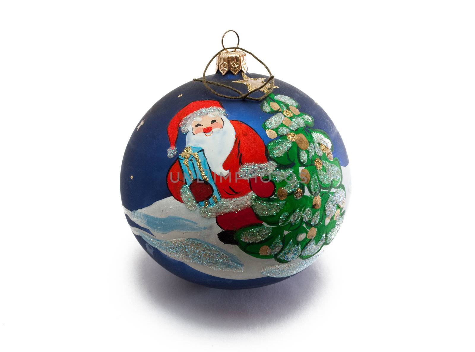 Christmas ornament with Santa Claus and Christmas tree represented on it