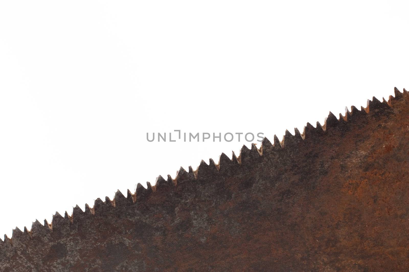 Part of rusty saw isolated on white background