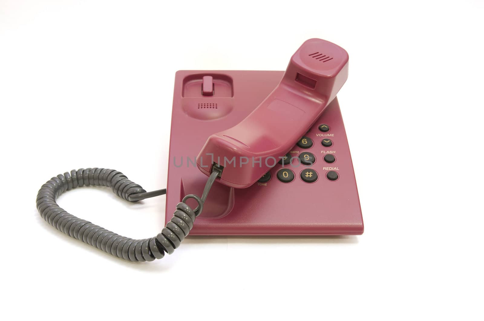 Big office red phone isolated on white background