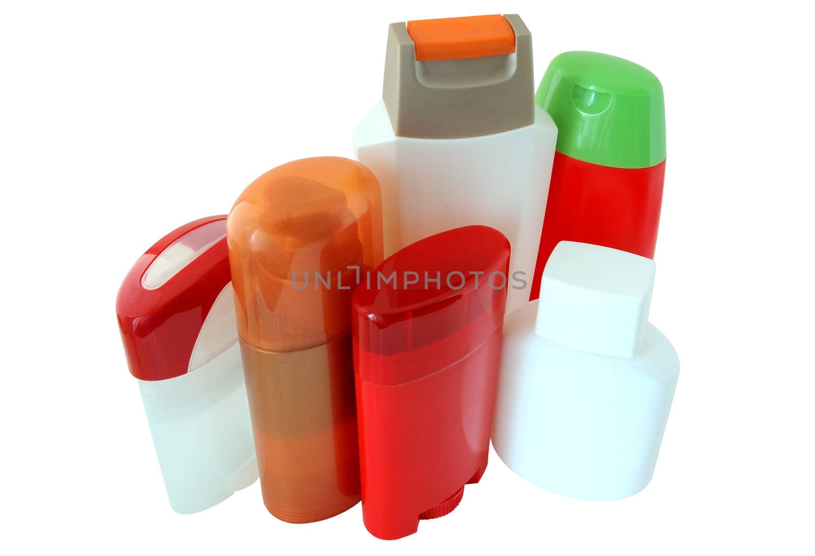 Many different beauty and hygiene products. On isolated background.