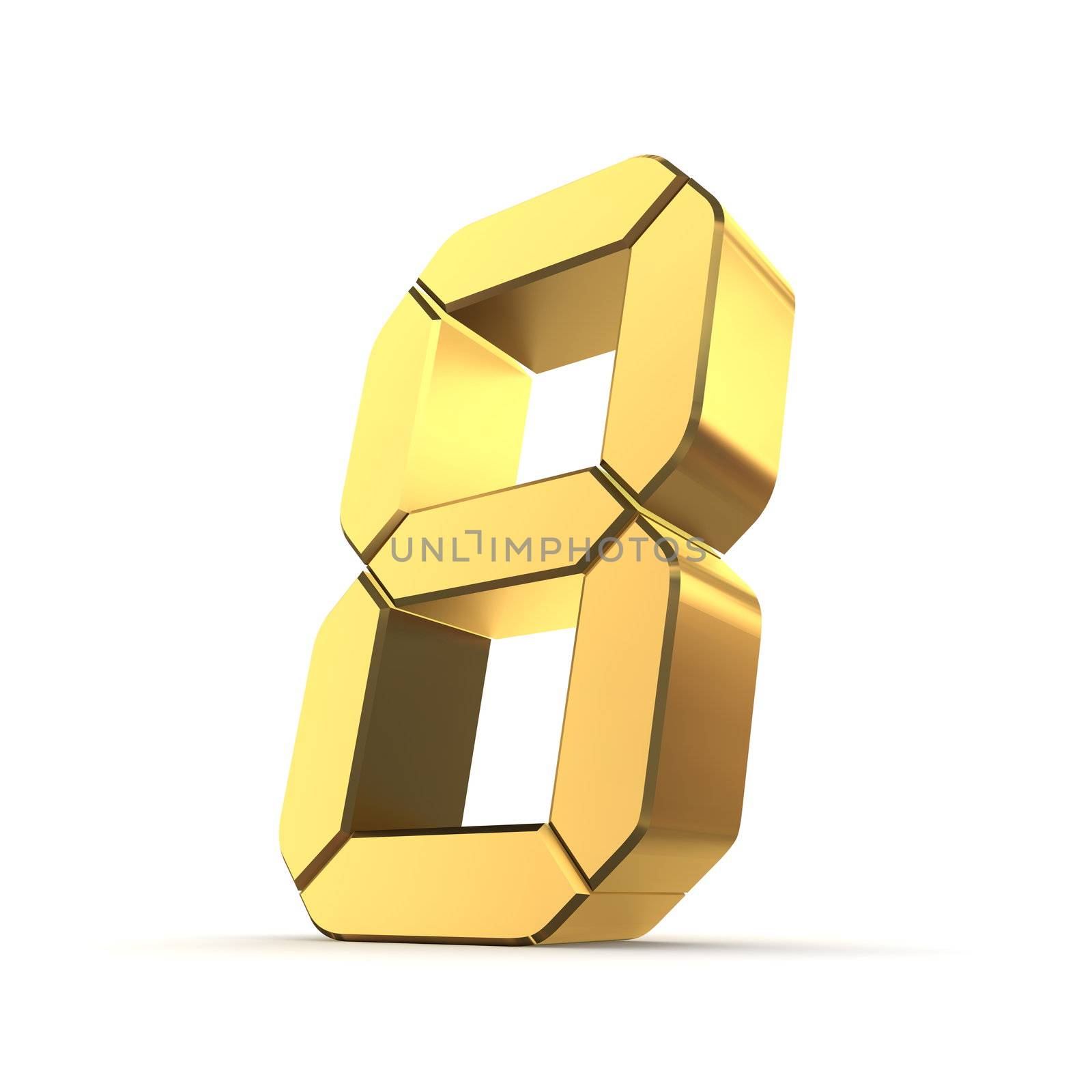 shiny 3d number 8 made of gold - LCD digit look