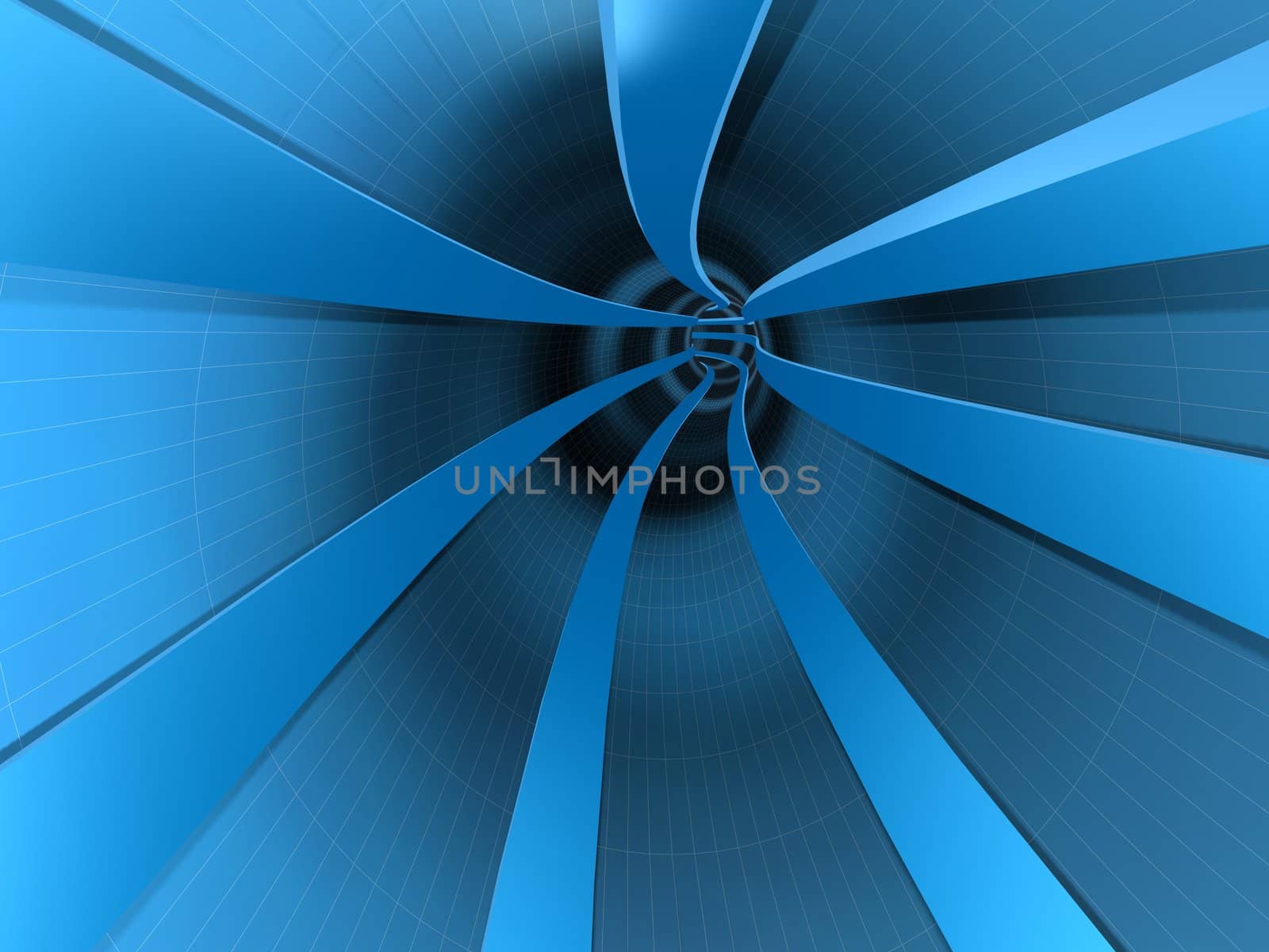Abstract computer generated tunnel with long lines and curve in perspective
