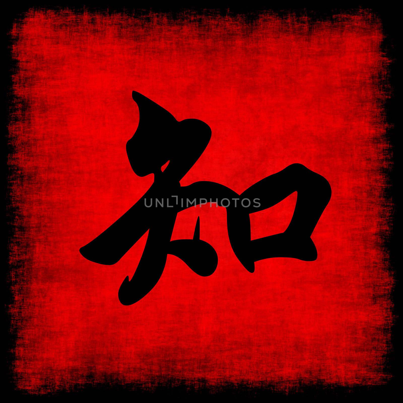 Knowledge Chinese Calligraphy Symbol Grunge Background Set