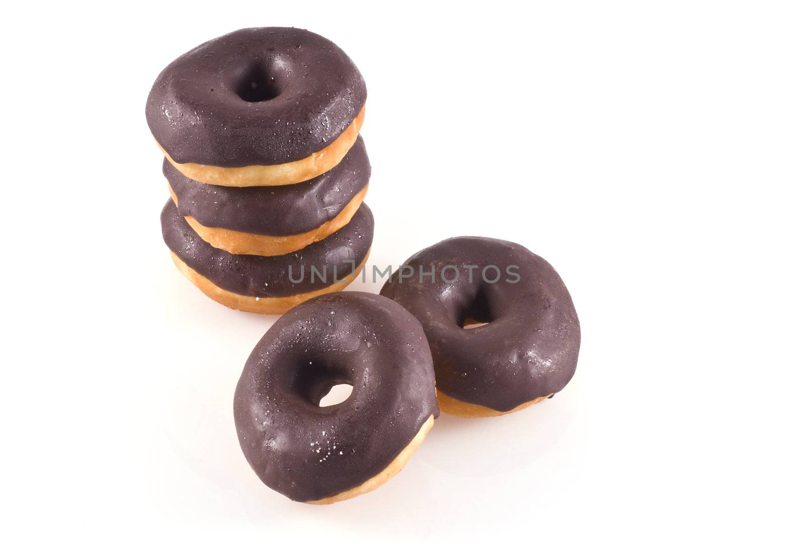 Chocolate donuts, isolated on a white background.