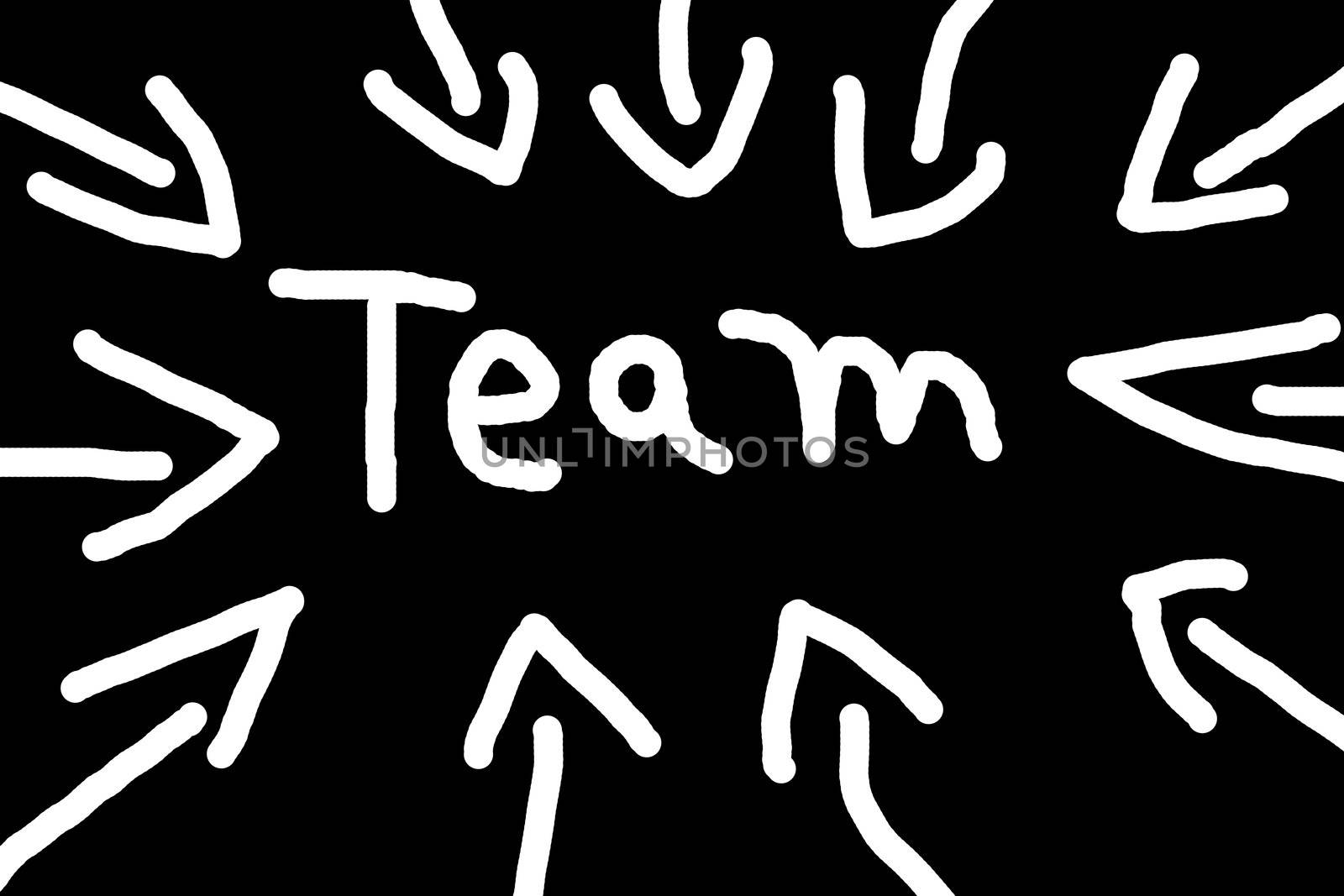 word team and arrows showing teamwork concept