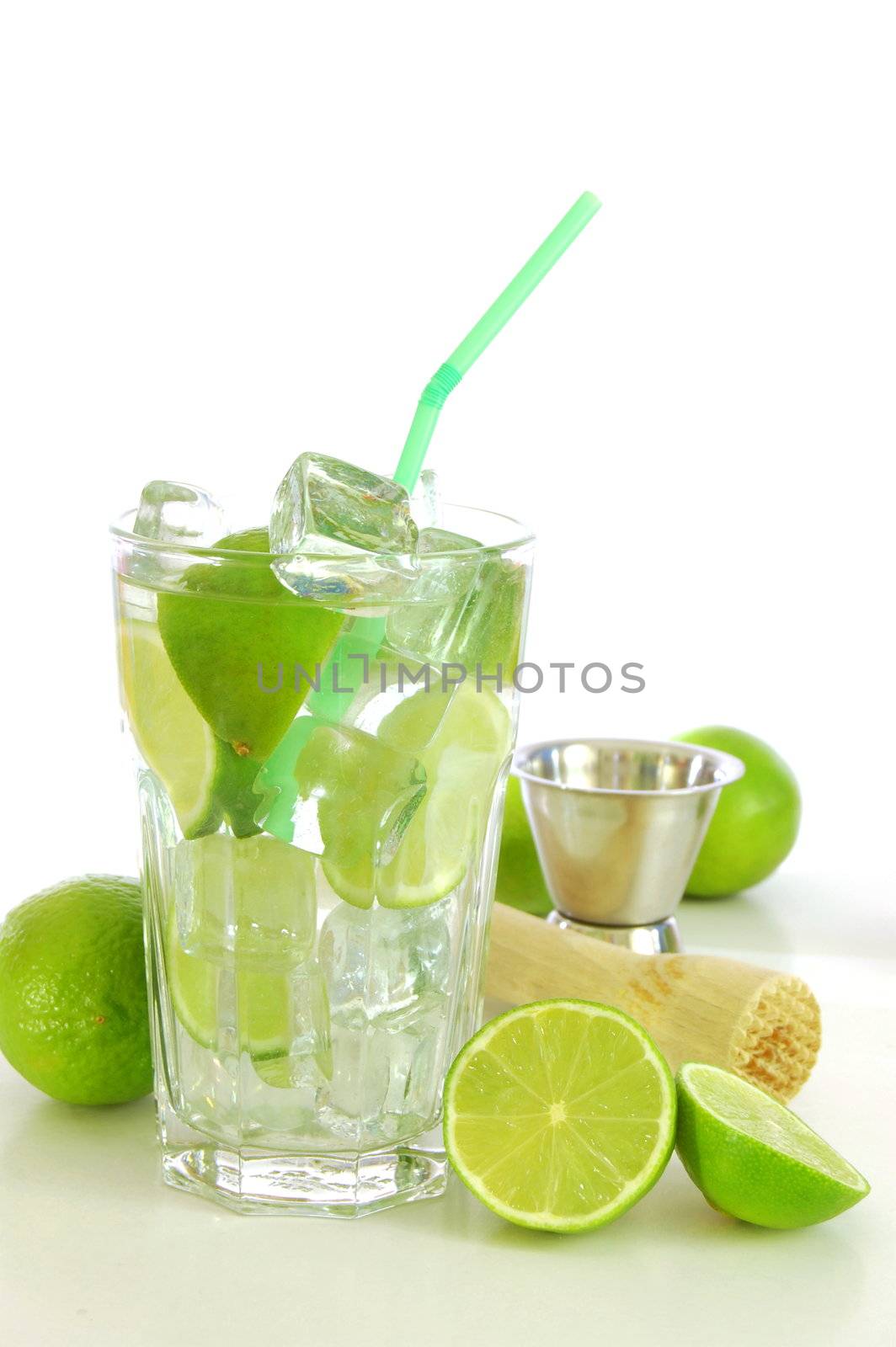 cocktail still life with glass and sliced lemon