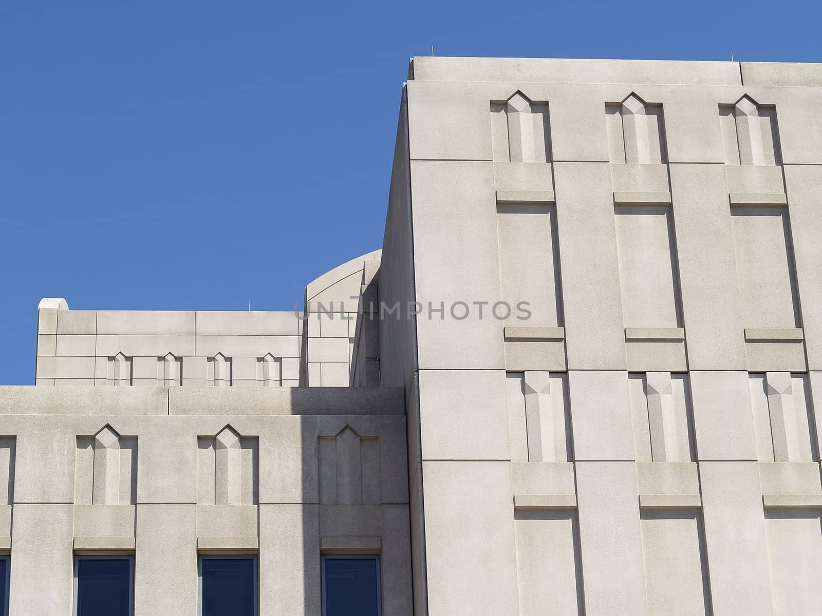 Art deco building detail with walls and windows