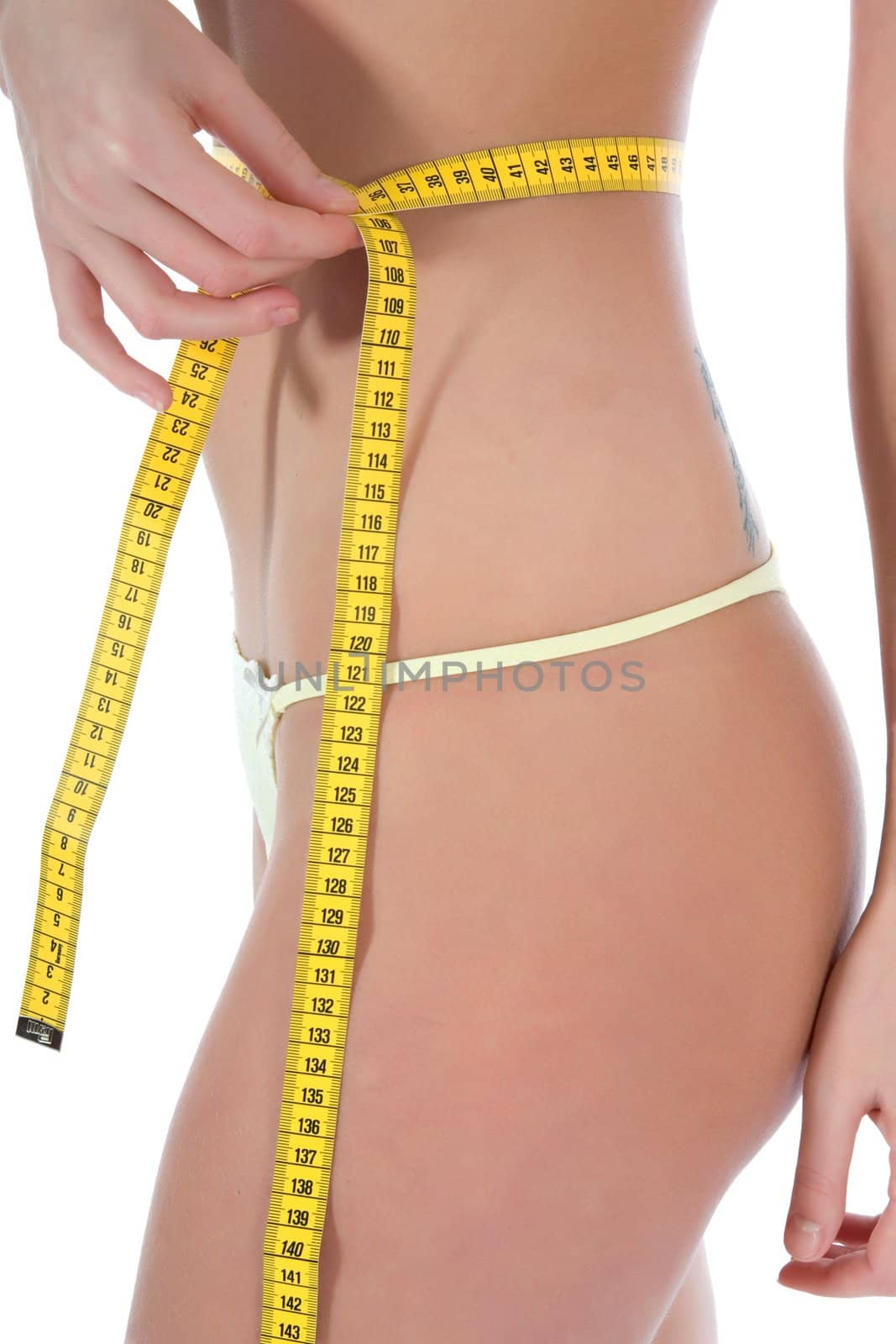 beautiful girl with  meter on white