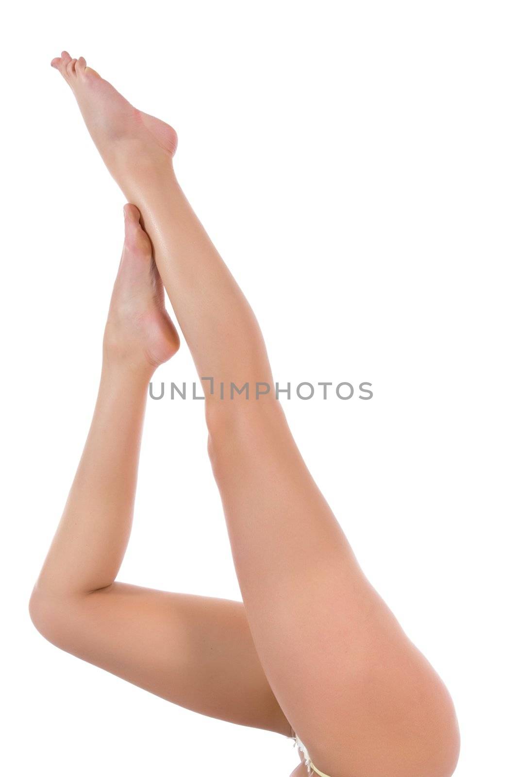 Woman legs on white background